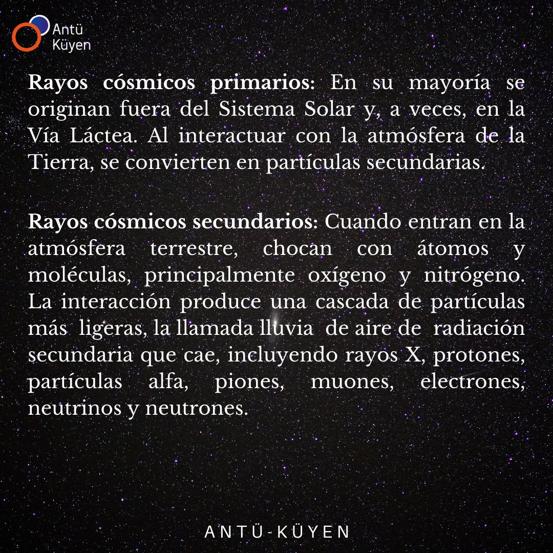 AntukuyenUCH's tweet photo. ¡Rayos cósmicos! 💫
Estas partículas que se desplazan a gran velocidad, pueden llegar a nuestro planeta! Pero no hay de que preocuparse, porque la Tierra está protegida por un campo magnético que hace que las partículas cargadas se desvíen 🫡
#rayoscosmicos #ciencia #astronomia https://t.co/hR9w5VRSyt