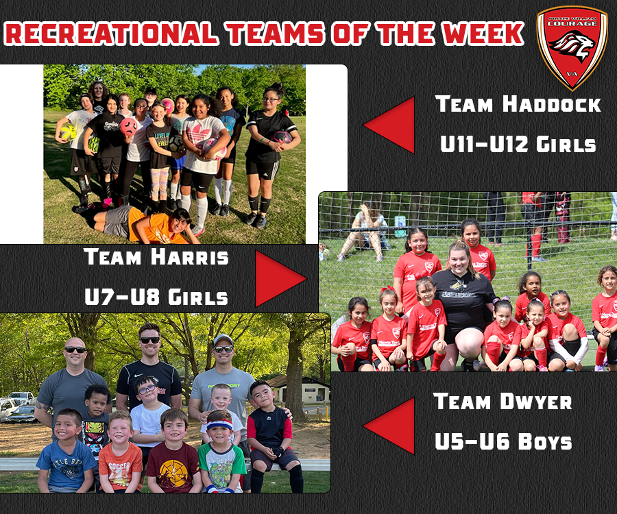 CouragePW's tweet photo. ➡️We are always excited to celebrate amazing performances by teams on the field 🎉🎊 Amazing work all Spring by our Rec
teams & Coaches❗️Congrats to Team Haddock - U11-U12 Girls | Team Harris - U7-U8 Girls | Team Dwyer - U5-U6 Girls
#CourageRec #TeamsOfTheWeek https://t.co/KWhAvPVFNC