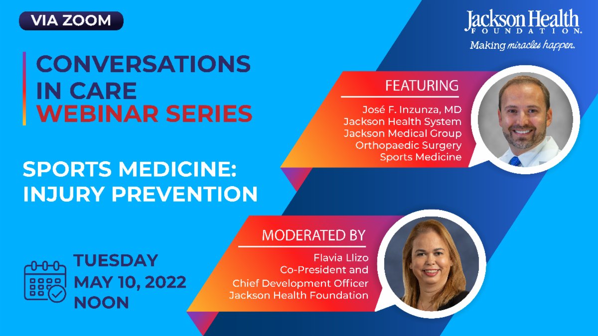 JHF_Jackson's tweet photo. #ICYMI: Register for the next installment of “Conversations in Care,” on sports injury prevention. Summer is almost here and that means more outdoor activities and sports events for children and adults alike. Visit https://t.co/x4ZqY6A7gx to register today. #SupportJHF #Webinar https://t.co/0Vq1MFrezF