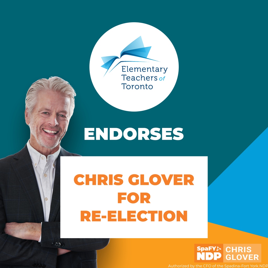 chrisglover's tweet photo. Thank you to @tituslcarus &amp; @elemteachersto for endorsing me for re-election.

The @ontariondp will invest in world-class public education by hiring 20,000 more workers, repealing Bill 124, &amp; funding schools.

#ONpoli #TOpoli #spafy #ONDP #Toronto #ElementaryTeachersofToronto https://t.co/HY8eQdOYMa