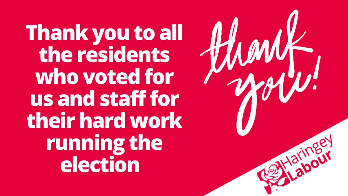 HaringeyLabour's tweet photo. Polling Stations are now closed. 

Thank you to all the residents who gave us their vote. Thank you also to all the @haringeycouncil staff running the election process. 

The results are being counted tomorrow (Fri) with all 21 wards completed by late afternoon/early evening. https://t.co/0xCowgQK27