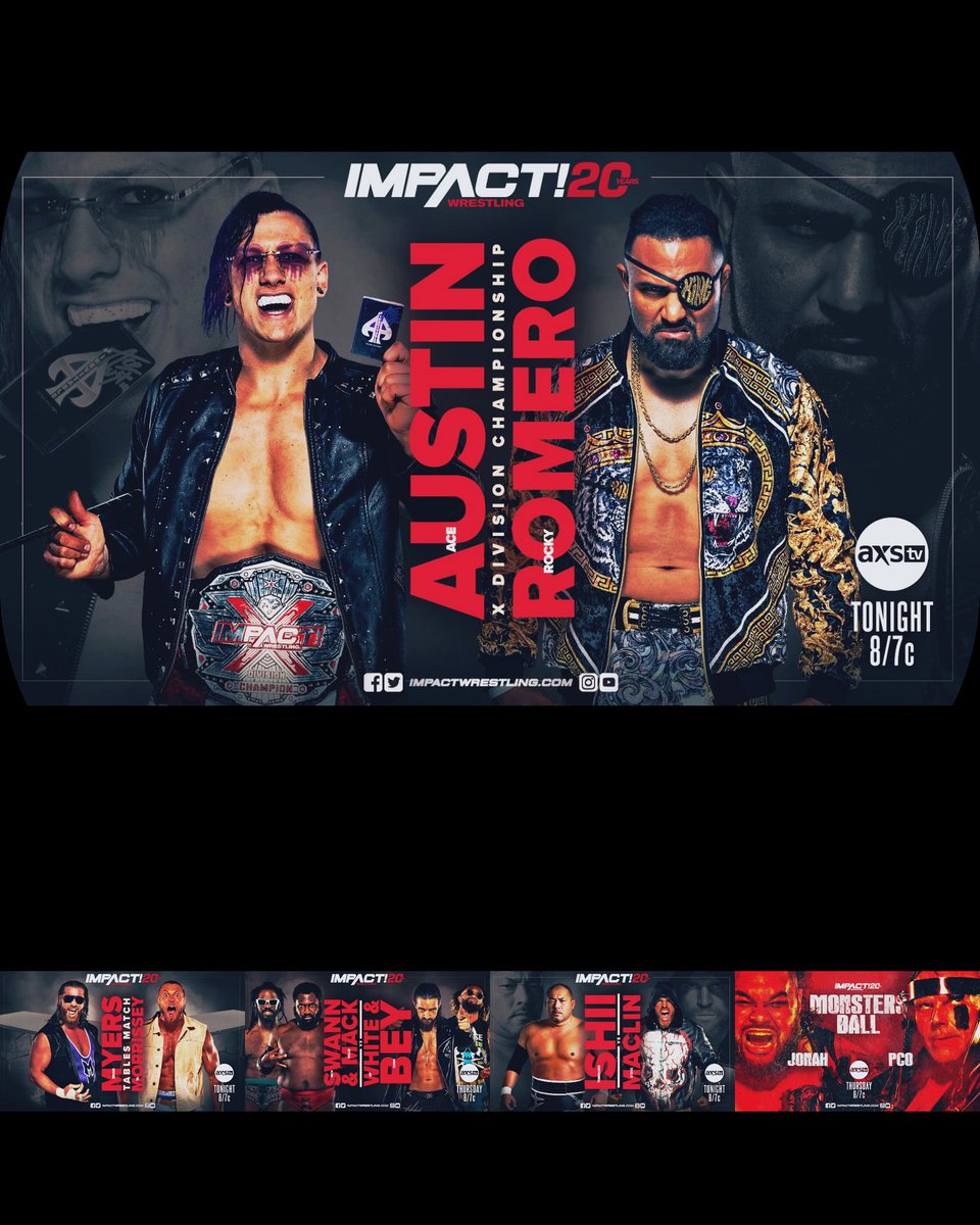 UVProducts's tweet photo. Stacked card tonight on @IMPACTWRESTLING @AXSTV
X-Division Title: @The_Ace_Austin (c) v @azucarRoc
- @Myers_Wrestling v @TheCaZXL
@GottaGetSwann @Willie_Mack vs. Bullet Club
#Ishii v @SteveMaclin
Monsters Ball: @JONAHISHERE vs. @PCOisNotHuman
#IMPACTonAXSTV #WatchImpact #njpw https://t.co/G2PtGlqXOZ