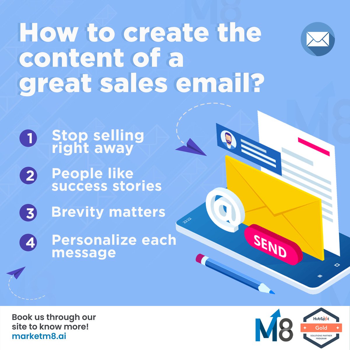M8Market's tweet photo. We've talked about "How to greet someone in a #salesemail?" Now, what about the content? Here's our advice, be less salesy, more friendly, be brief, and most importantly, be more human. 
Are you already using a similar #strategy?

Even better, let's chat!  https://t.co/bywR0o3bSl https://t.co/zGY69ZBhIL