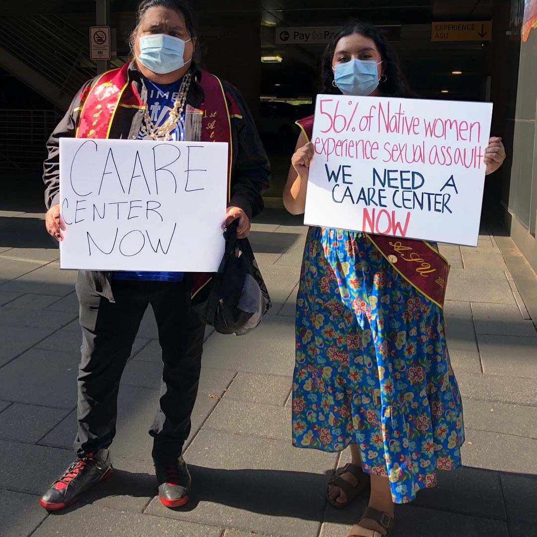 asu_sdasa's tweet photo. Native women face higher rates of violence than other races. #ASU can support indigenous survivors by hiring additional culturally competent, confidential victim advocates. Thank you Miss &amp;  Mr Indigenous ASU for protesting with us! #CAARECenterNow #MMIWActionNow #MMIR https://t.co/WmBqjH14Ke