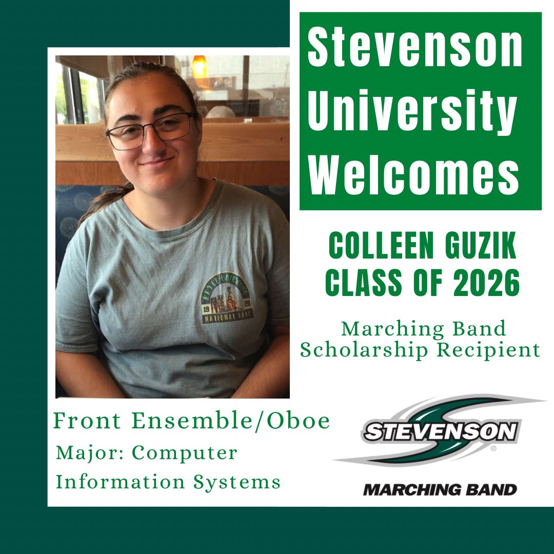 SU Music welcomes Colleen Guzik! Colleen will be joining us as a new member of the SUMB as well as receiving our marching band scholarship! She is majoring in computer information systems and will be a part of front ensemble for marching band and the oboe section in concert band!