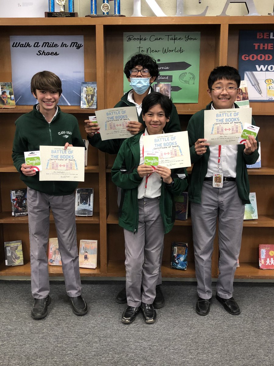 AnnaMMouton's tweet photo. Another amazing competition today! 7th Grade Battle of the Books Finals took place during 7th period. The winning team…..The Boys! Congratulations!@ClarkShawLib @Clarkshaweagles #readingrocks https://t.co/r2ujnmdpGY