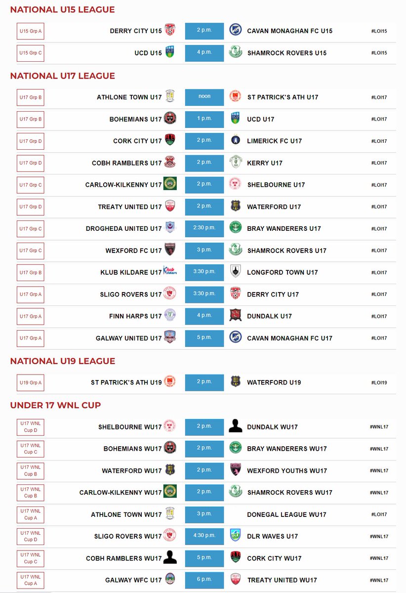 ETUnderage's tweet photo. Cup and League action this weekend in the #LOI15 #LOI17 #LOI19 #WNL17 #WNL19
Saturday: https://t.co/NFJphu0ZAF
Sunday: https://t.co/FPmnm2VYvc https://t.co/QF2H4J4Au1