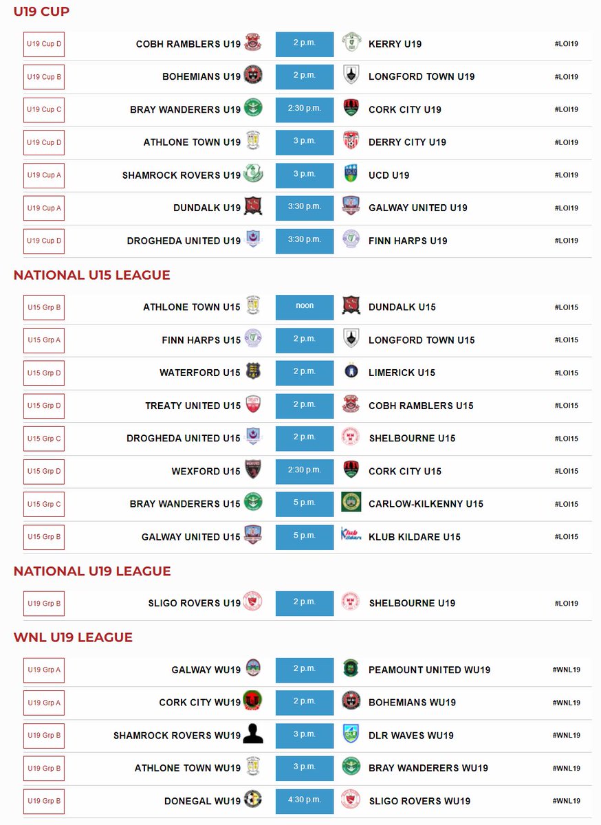 ETUnderage's tweet photo. Cup and League action this weekend in the #LOI15 #LOI17 #LOI19 #WNL17 #WNL19
Saturday: https://t.co/NFJphu0ZAF
Sunday: https://t.co/FPmnm2VYvc https://t.co/QF2H4J4Au1