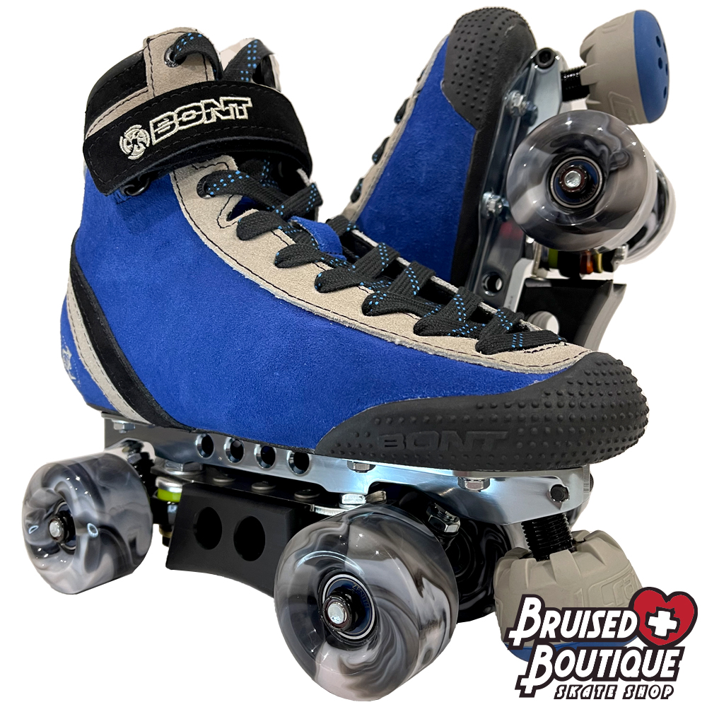 Our own ChuckNUAround custom mounted <a href="/BontSkates/">Bont Skates</a> Parkstars on Reactor Pros with DiscoBlox sliders, and perfectly matched with Crazy Bounce stops and Grindstone Smokeshow wheels! Let us know when it's time to build your perfect pair of #customskates
bruisedboutique.com