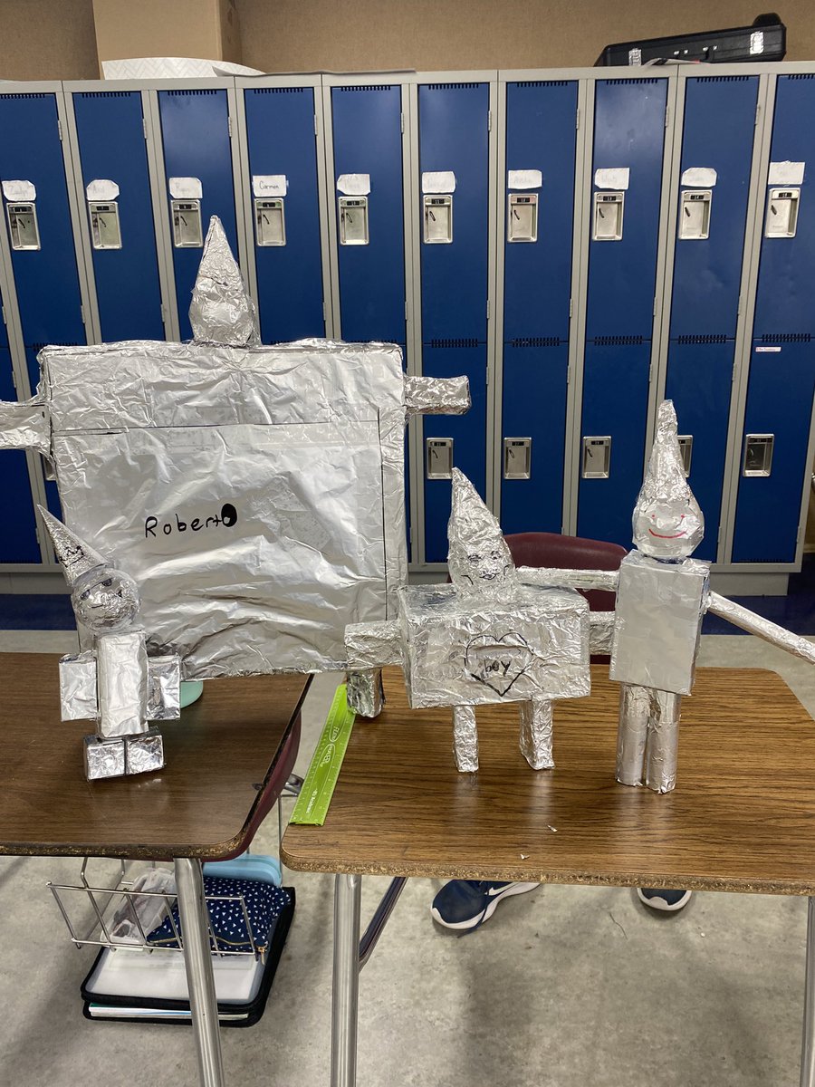 BechtoldMiss's tweet photo. Grade 8’s applied their knowledge on surface area by creating their own tin man/woman. Students had to figure out the exact amount of tin foil needed to cover their creations. No extra tin foil was allowed! #mathteacher #middleschool https://t.co/JNvxaDenSe