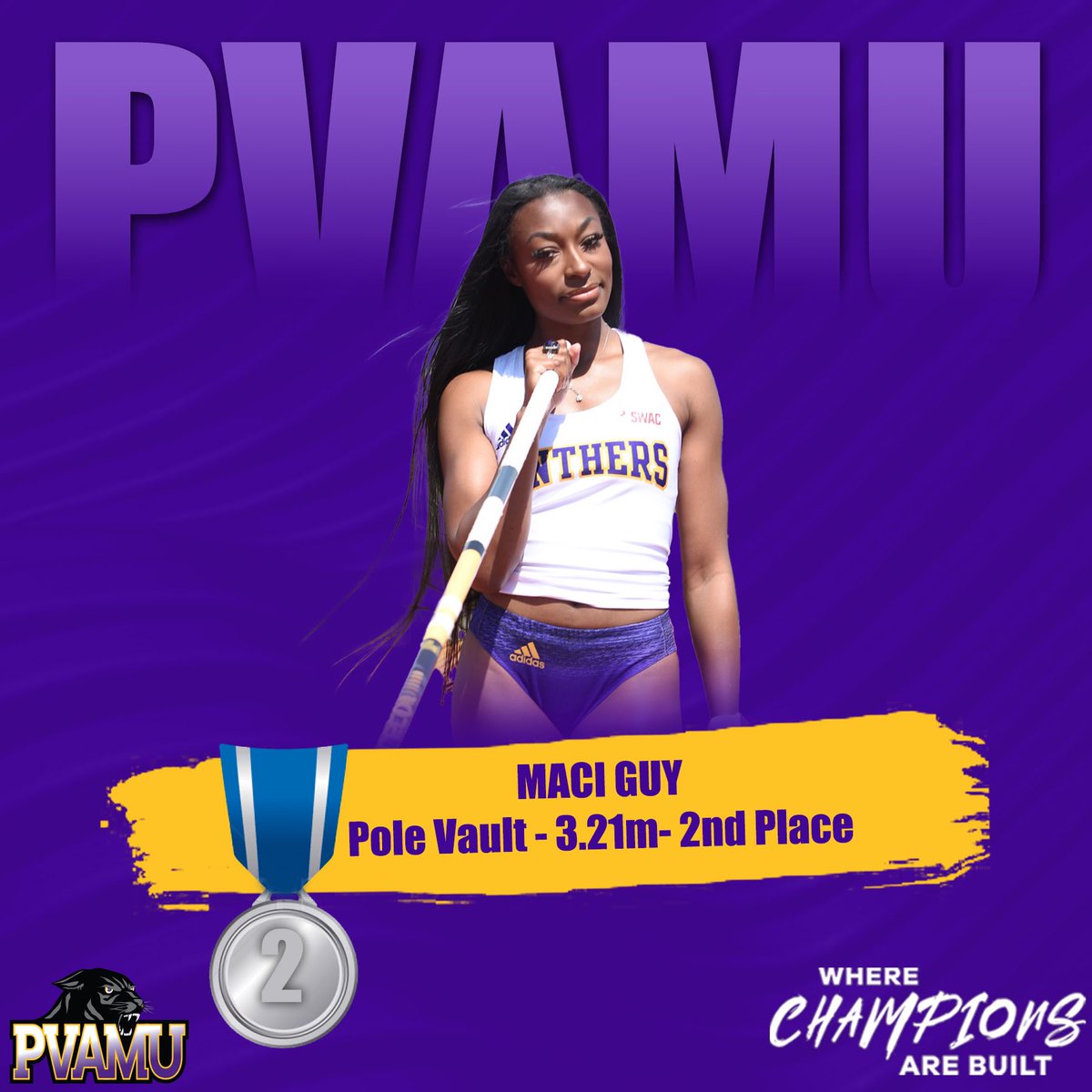 PVAMUPanthersTF's tweet photo. ๐๐๐๐ง๐ ๐ฌ๐ ๐๐ค โผ๏ธ
@MaciCire and @notorious_cari placing 1st and 2nd in the womenโs pole vault! What a great day to be a panther.
#pvamutf ๐จ https://t.co/8tgKcvUglv
