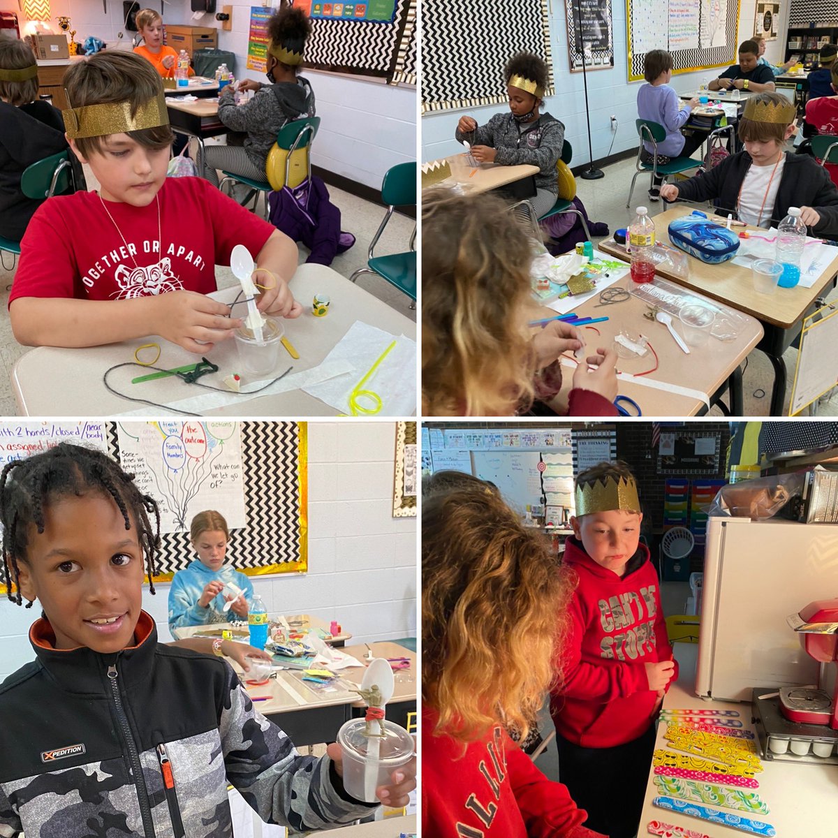 tigerteacher06's tweet photo. opened our box today for MAP celebration! icecream from @Raymore_PTA-so we had floats w/ silly straws! Movie &amp; popcorn, stem project, Swedish fish  “oh-fishally” done, slap bracelets, bubbles, water bottles w/ flavor packets, fun pencils, crowns, erasers, gel pens, &amp; a new book https://t.co/iplevEBtyC