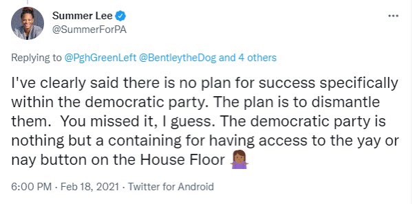 We proudly support pro-Israel women of color, and pro-Israel candidates of all races and genders.

It is completely legitimate for voters to know that Summer Lee called to dismantle the Democratic Party, bragged about not supporting President Biden, and accused Biden of racism.