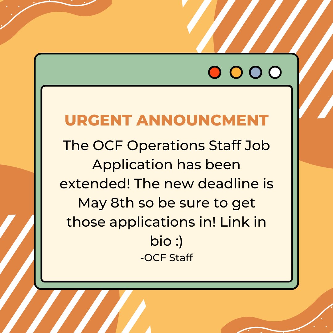 ucbocf's tweet photo. 🚨ATTENTION🚨 The OCF Operations Staff Job Application has been extended to May 8th! Get those applications in! https://t.co/AdrMkeP7sH