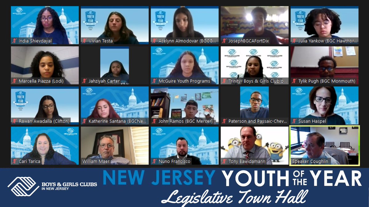 BGCmercer's tweet photo. Yesterday, our Club’s Youth of the Year joined finalists from across NJ to hear from #NJLegislators @SpeakerCoughlin, @stevenoroho, @LouGreenwald, @JohnDiMaio2, @SenatorJoeCryan, @senstanfield &amp; @BrandonUmba, as part of @BGCNJ #NJYOY Legislative Town Hall. #GreatFutures https://t.co/RmoScW8y8a