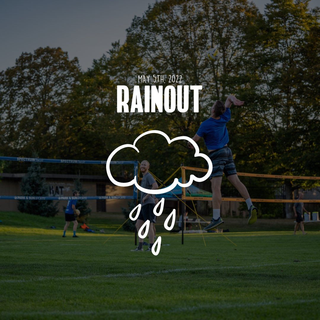 Sadly, tonight’s Co-Ed 3s opening night has been cancelled due to unsafe playing surfaces caused by the rain.

We will push the start of our co-Ed 3s back one week and can’t wait to see you all next Thursday!

Have a wonderful (and dry) Thursday evening!