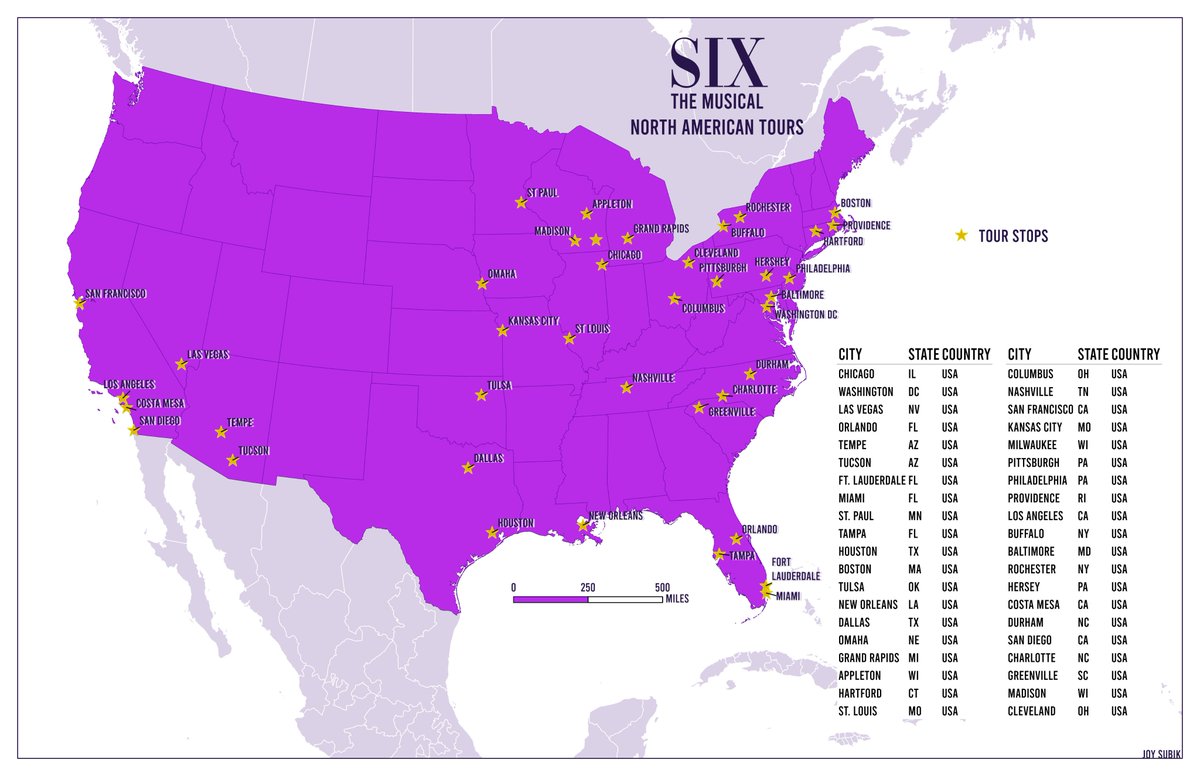 kkinsiderjoy's tweet photo. 2 weeks later &amp; I've updated the map WITH Rochester (@RBTLAud added!) @SIXUSTour @SixBroadway @sixthemusical https://t.co/5zaSyje6gN