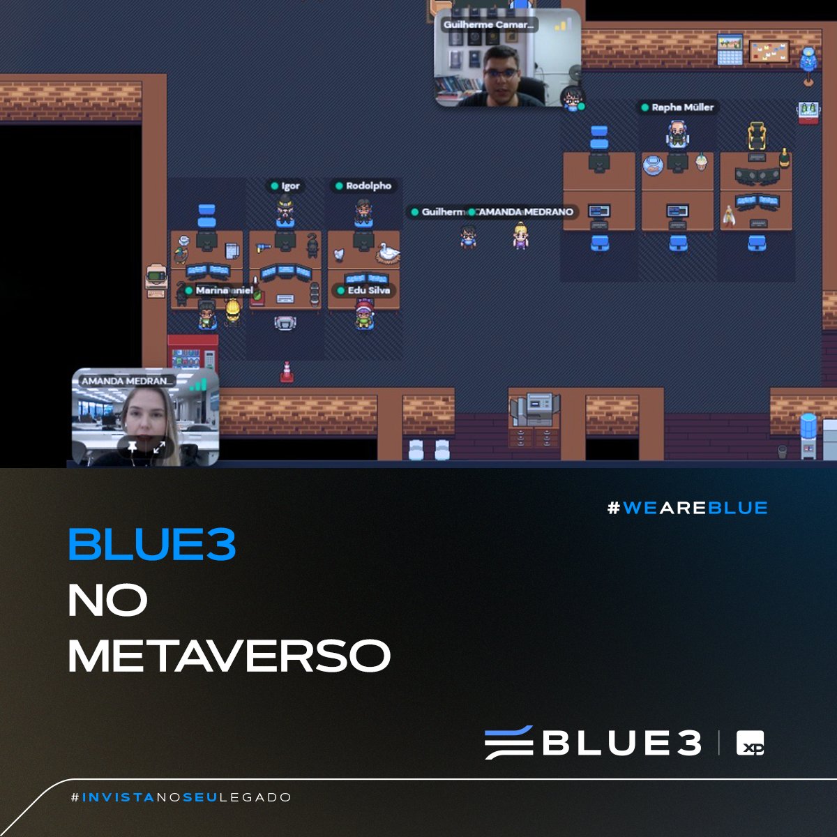 invistablue3's tweet photo. Alô #metaverso, a gente tá aí!! 📢 

Nesta semana tivemos uma experiência única. A convite de um cliente, nossa especialista em renda fixa, Amanda Medrano, realizou uma reunião lá no universo virtual. 

Já experimentou? 
Aqui é assim, o cliente pede: a gente vai! 🚀🚀 https://t.co/ejeXdZ2WGz