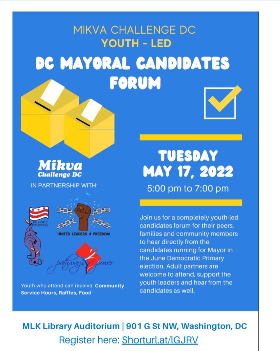 DcgirlsC's tweet photo. Please Join Us for this  Youth Mayoral Candidates Forum..happening on May 17th at MlK library 5-7! https://t.co/qUjAPPZkuW