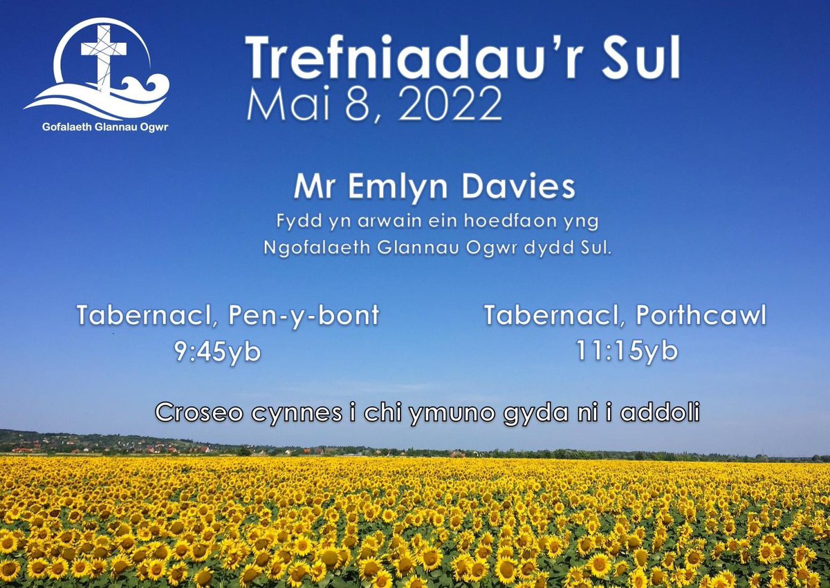 GlannauOgwr's tweet photo. Mr Emlyn Davies fydd yn arwain ein hoedfaon yn yr oafaleth dydd Sul. 

Tabernacl, Pen-y-bont am 9:45yb
Tabernacl, Porthcawl am 11:15yb

Croeso cynnes i bob un ohonoch ymuno gyda ni i addoli.    #penybont #porthcawl #glannauogwr #dyddsul https://t.co/41Huaqr1kV