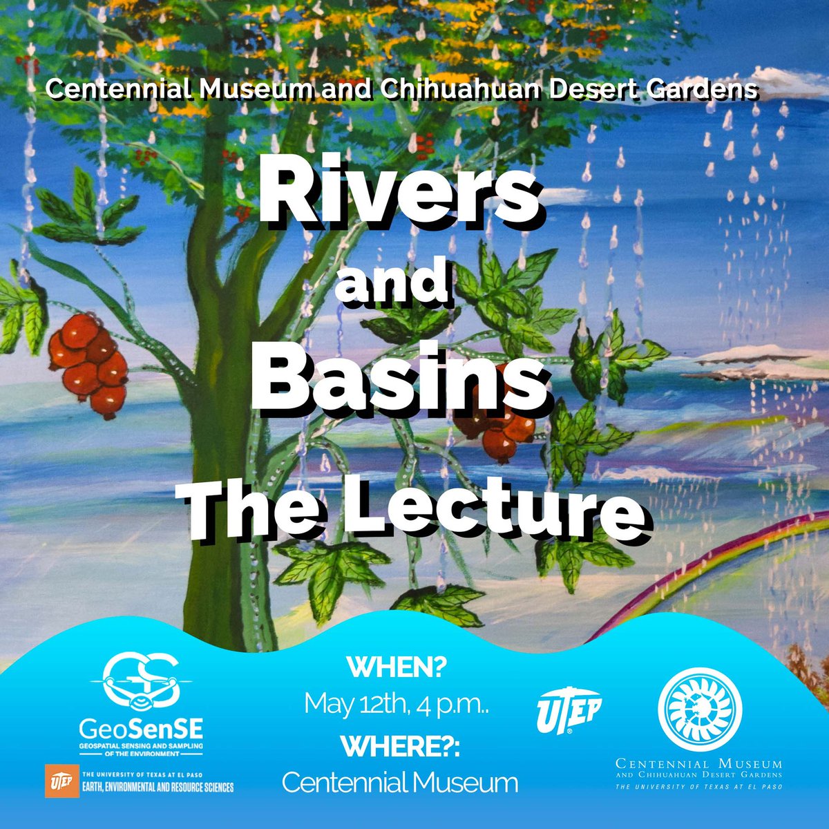Geosenseutep's tweet photo. GeoSenSE in collaboration with the Centennial Museum welcomes our border community to attend a free lecture on World Rivers and Water Processes as a part of the ‘’Rivers and Basins’’ and Smithsonian Water Ways exhibition. 🖼 🤩🤙

 EVENT LINK: https://t.co/0C79yDIvdO https://t.co/9VfD1ZHpxk