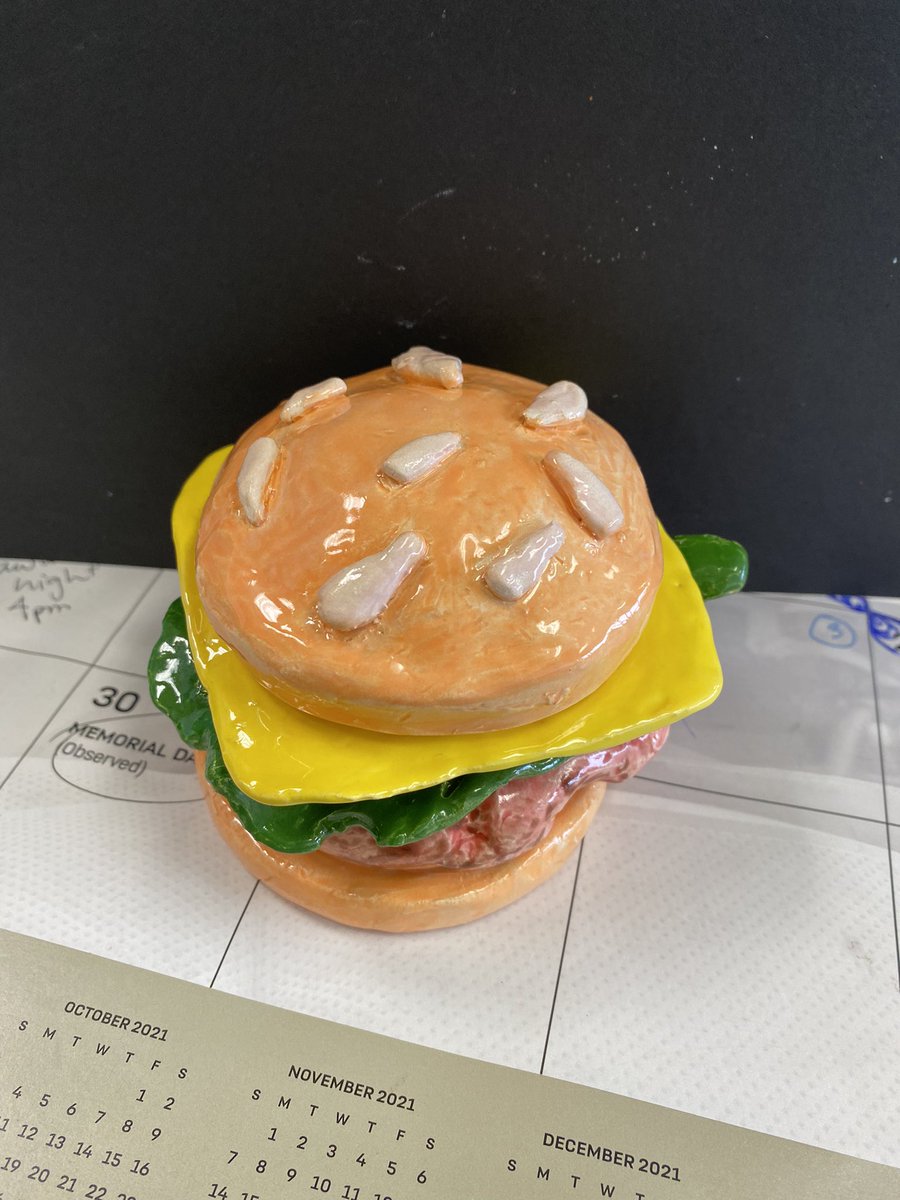 WickliffeArt's tweet photo. Matthew’s #clay #cheeseburger #art #highschool #highschoolart #ceramics #highschoolceramics https://t.co/X0CNbOyLPp