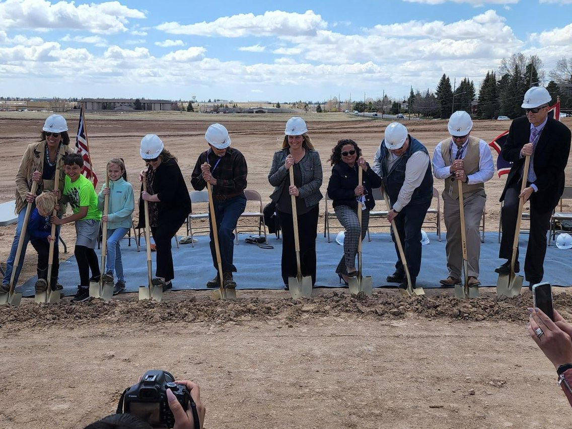 MMWyo's tweet photo. @Laramie_1 Ground Breaking for Coyote Ridge Elementary school. Excited to be part of this team! Stay tuned for progress of this 73,000sf building. #structuralengineering https://t.co/pcU0AFesIb