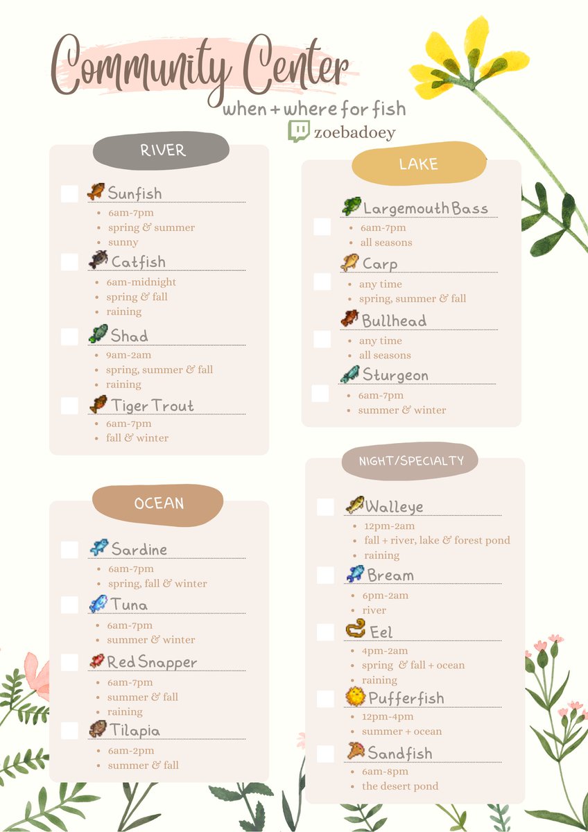 I made checklists for time/season exclusive community center bundle items, hopefully they can be useful to more than just me! #StardewValley + download link: shorturl.at/DEIXY
