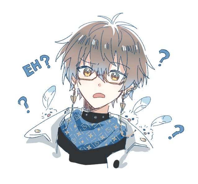 male focus glasses 1boy brown hair scarf blue scarf jewelry  illustration images