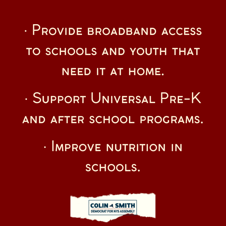 ColinSmithNY's tweet photo. Our future depends on what we advocate for today and on how we prepare our children for the future. We need to provide our schools with adequate funding and broadband access to schools and youth that need it at home. #Colin4assembly https://t.co/c5hUhuC9Wc