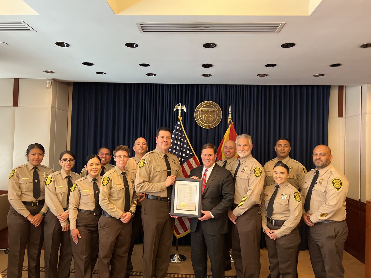 DougDucey's tweet photo. Privileged to meet today some of the unsung heroes of law enforcement – Arizona’s correctional officers and employees. Every hour of every day, they show up to work and encourage, motivate and guide the men and women who are paying their debt to society. 1/ https://t.co/R9yNGgLIhw