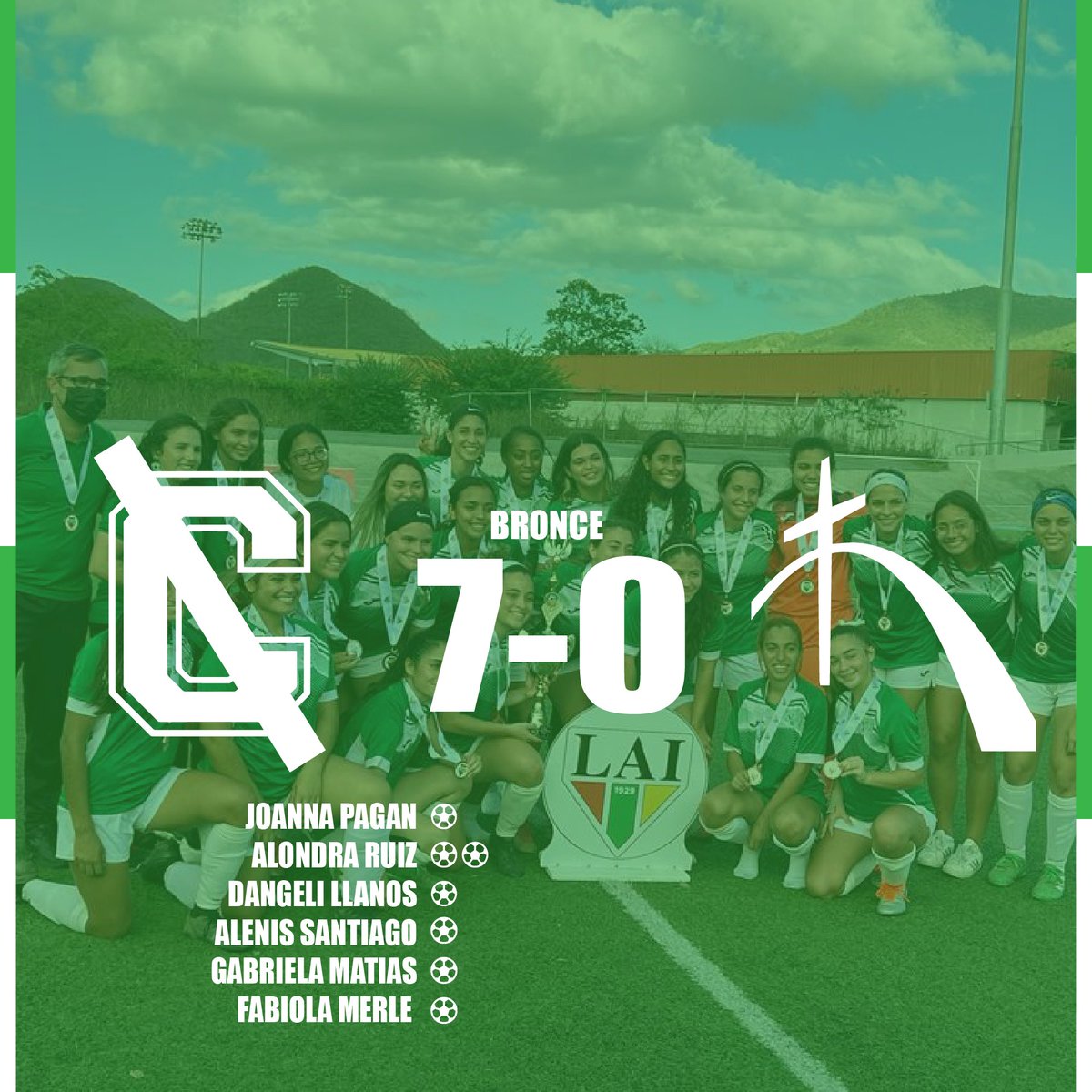 𝙎𝙀 𝘽𝙐𝙎𝘾Ó 𝙔 𝙎𝙀 𝘾𝙊𝙉𝙎𝙄𝙂𝙄Ó
Las Juanas resultan victoriosas en el juego por el bronce venciendo a la PUCPR 7-0

#vamoscolegio #futboluprm #uprmayaguez #rum