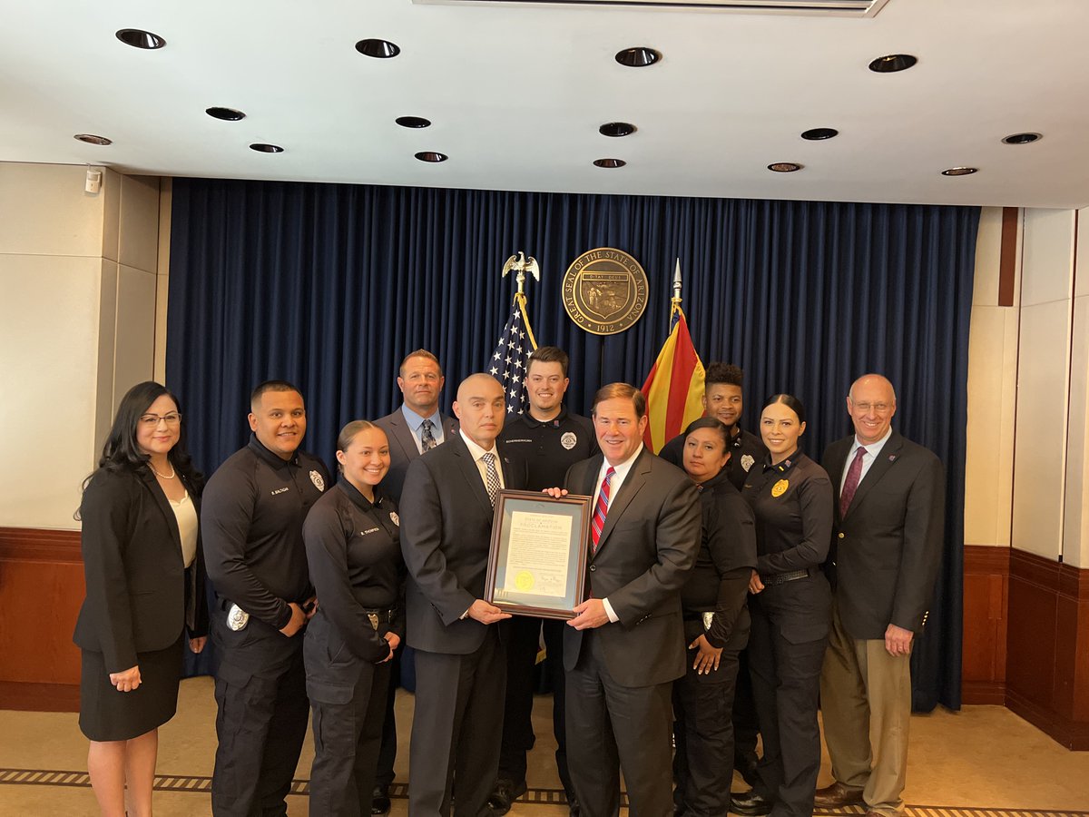 DougDucey's tweet photo. Privileged to meet today some of the unsung heroes of law enforcement – Arizona’s correctional officers and employees. Every hour of every day, they show up to work and encourage, motivate and guide the men and women who are paying their debt to society. 1/ https://t.co/R9yNGgLIhw