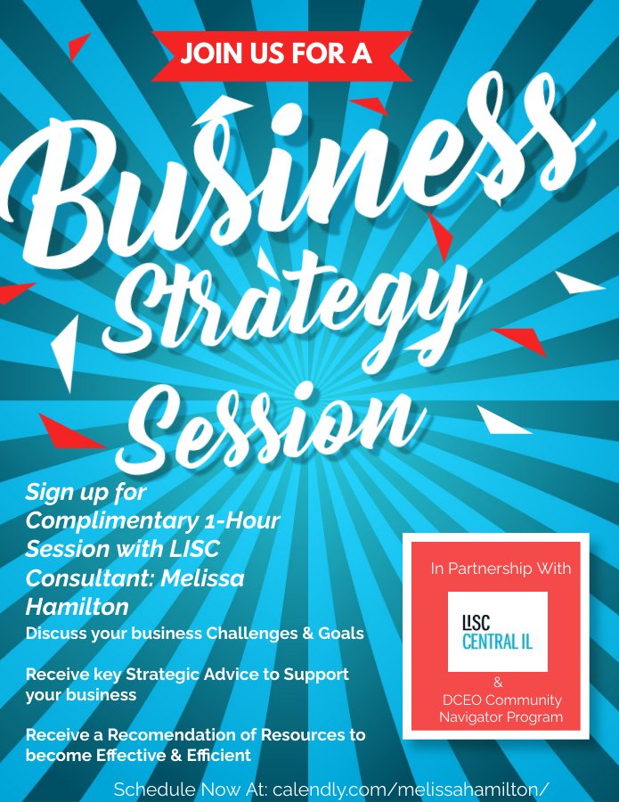 SIGN - UP   SIGN-UP   SIGN-UP

For a Complimentary 1-Hour Business Strategy Session with LISC Consultant: Melissa Hamilton

In Partnership with LISC and DCEO Community Navigator Program