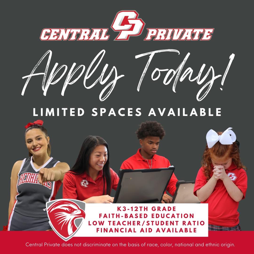 Are you looking for a faith-based education and small class sizes? Join the Redhawk family! Visit centralprivate.org/admissions to start your application today! Limited spaces are available for the 2022-23 school year. #GoRedhawks