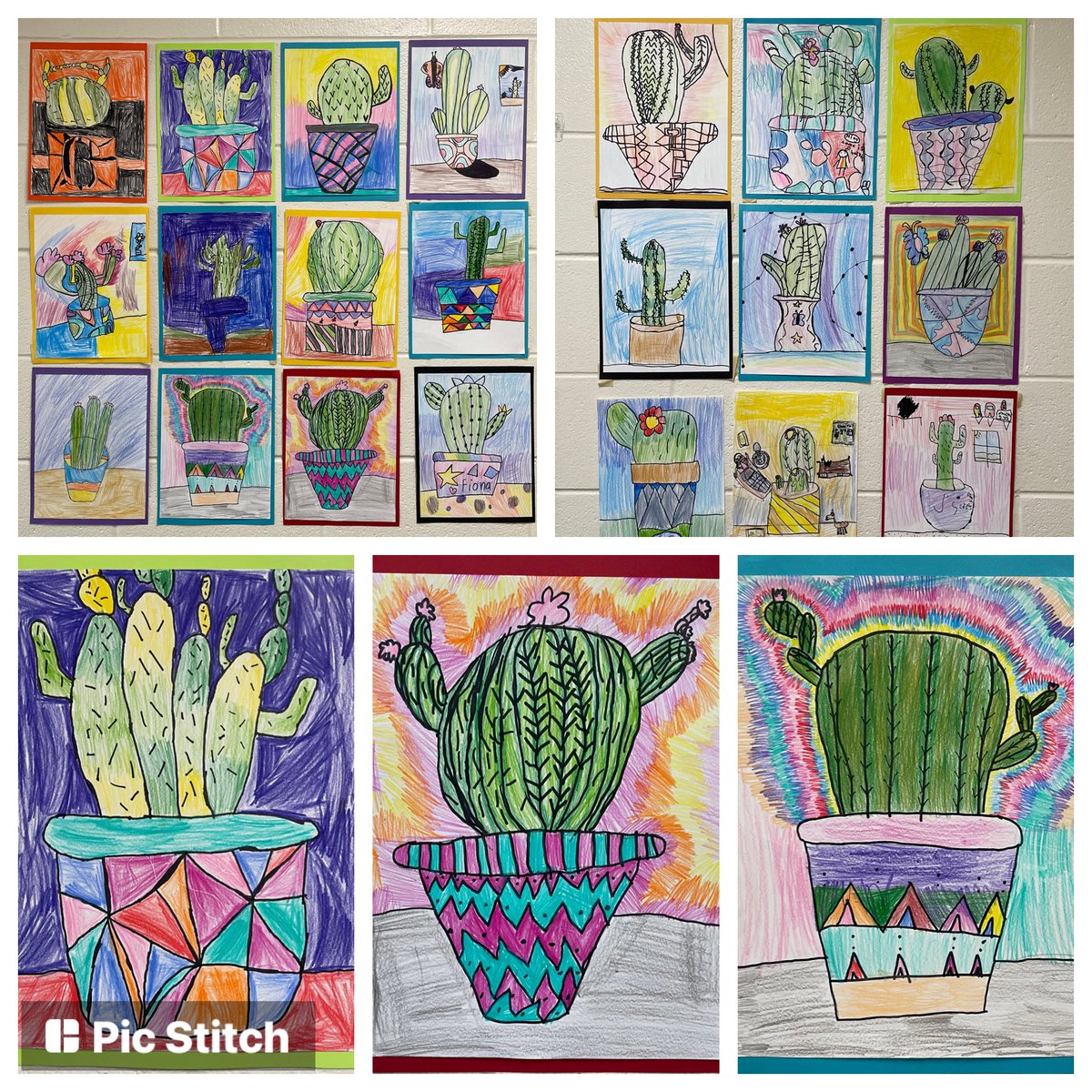 MarcumLA's tweet photo. @misslefevre123’s 3rd grade class learned that “cactus makes perfect” when using colored pencils! These beautiful cactus drawings are definitely “lookin’ sharp” 😉🌵@meshornets @mesteaching @cmrilling https://t.co/DPgu5oi39h