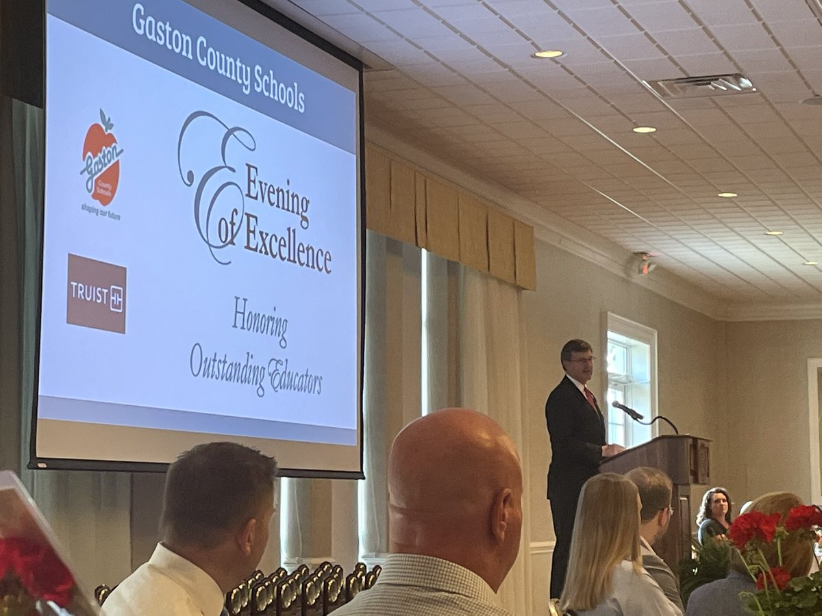 derrick20012018's tweet photo. Our Superintendent Dr. Booker giving opening remarks at the Evening of Excellence. Congratulations to everyone nominated tonight. @GastonSchools https://t.co/OIEYZ3CTCW