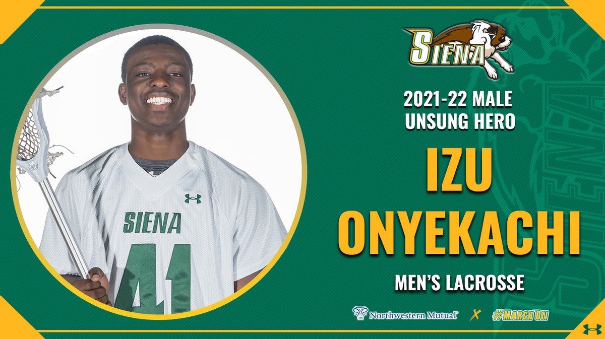 SienaSaints's tweet photo. 🙌 The recipient of the 2⃣0⃣2⃣1⃣-2⃣2⃣ #SienaSaints Male Unsung Hero of the Year Award is @onyekachi_izu from @SienaLacrosse 👏 

#MarchOn https://t.co/LWtuobn9pK