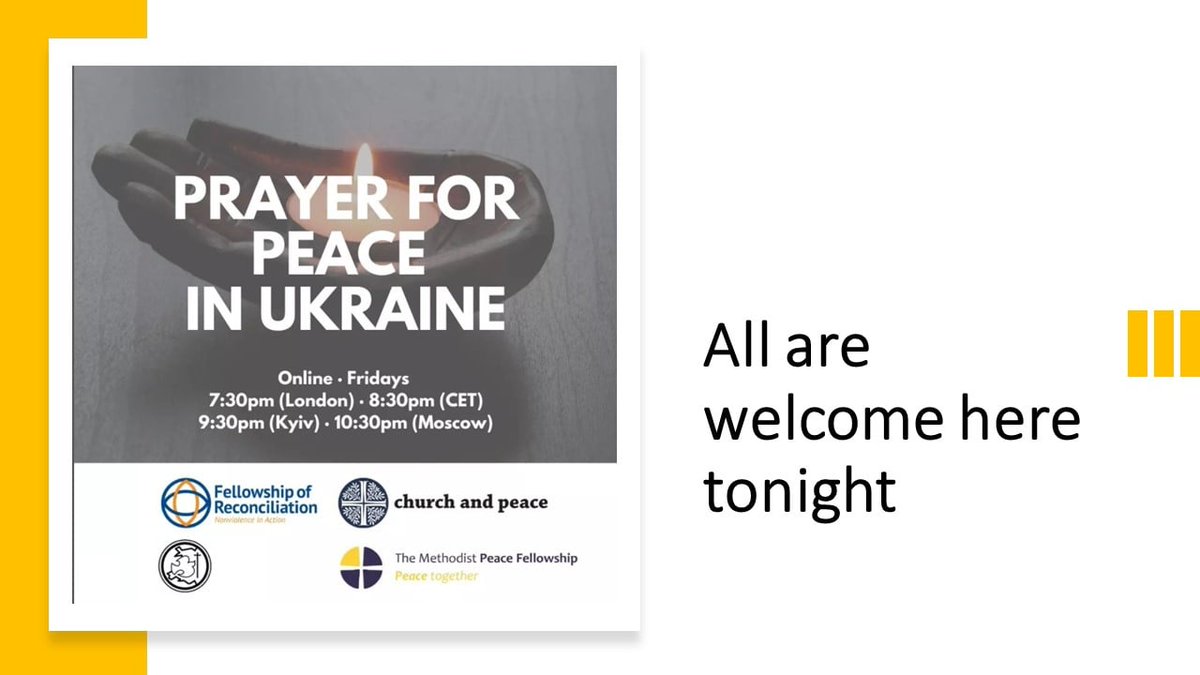 forpeacemaker's tweet photo. Tonight at 7.30pm we join @MethodistPeace @Cymod @ChurchandPeace to pray for peace in #ukraine we are pleased to have @OPFellowship the Orthodox Peace Fellowship join us - register to join today https://t.co/j90hyv3zcD https://t.co/HQGZs4mCNh