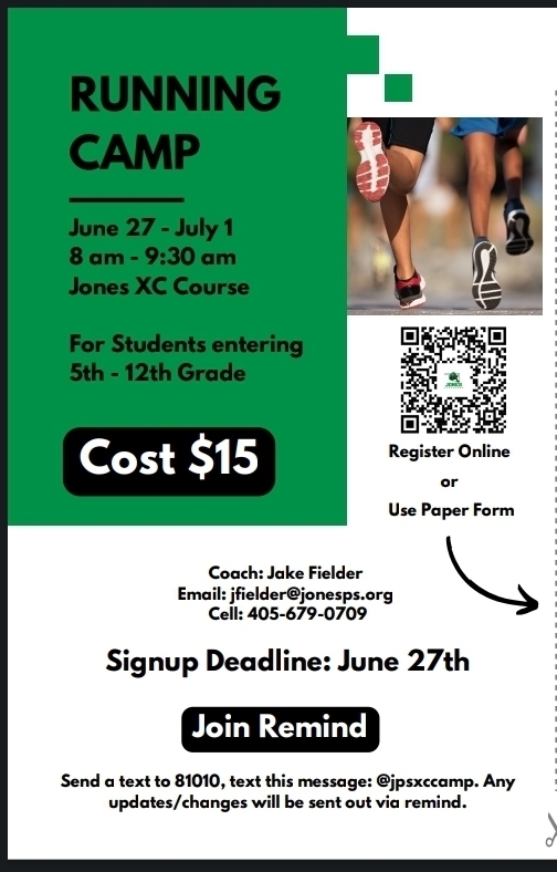 JES_HornsUp's tweet photo. 🤘JHS CROSS COUNTRY🤘 is hosting a 👟RUNNER'S CAMP👟for any upcoming 5th - 12th grade student! Scan the QR code to sign up online. https://t.co/BYb3lNOZSm