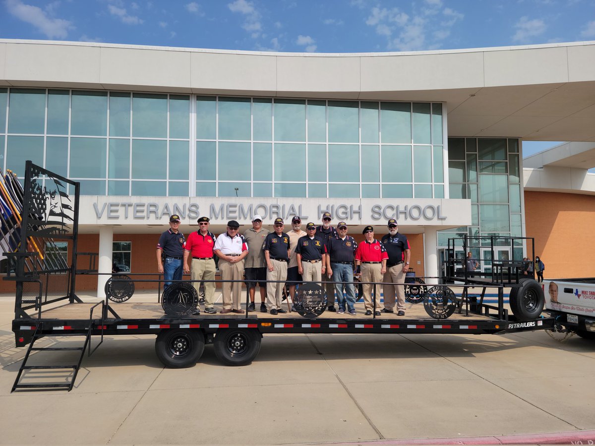 <a href="/VMHSEagles/">Veterans Memorial HS</a> Welding program dedicated this amazing trailer to the CC Veterans Band to use in the Buc Days parade and for performances for years to come.  Two weeks ago, this was a flat bed trailer, today it is complete with logos, speaker racks, flag holders and a directors stand