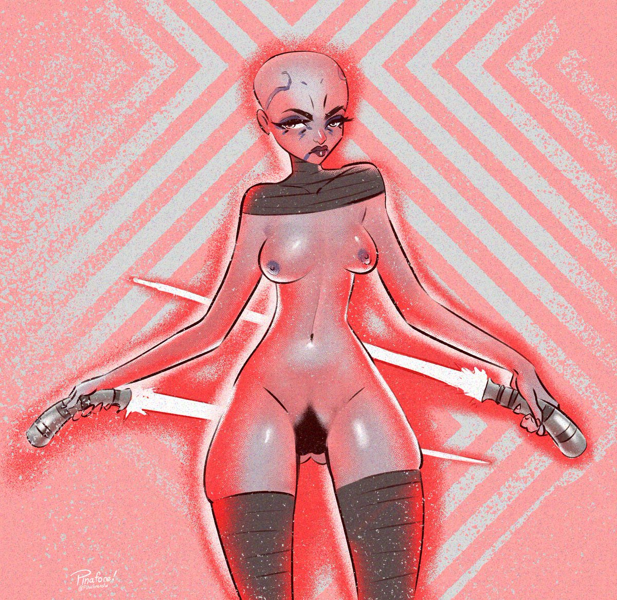 And now for May the.. Sith? does that work better on the fifth or the sixth? Anyway, Have a pouty and nudie Asajj Ventress. 

yes, my headcanon is Asasjj has a big bush.

#hentai #rule34 #MayThe4thBeWithYou #asajjventress #pinup #art #StarWars #sith #lightsaber #boobs