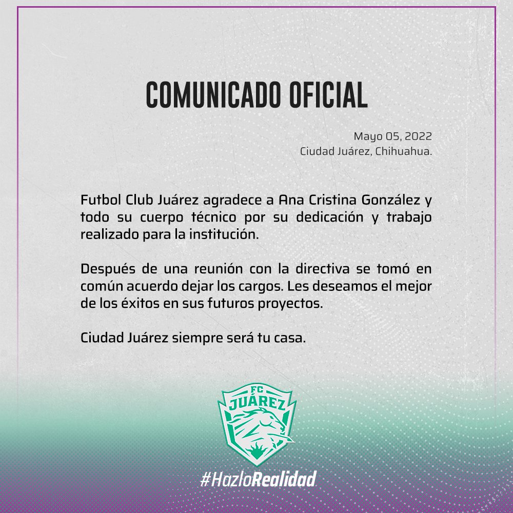 Comunicado de FC Juárez Femenil