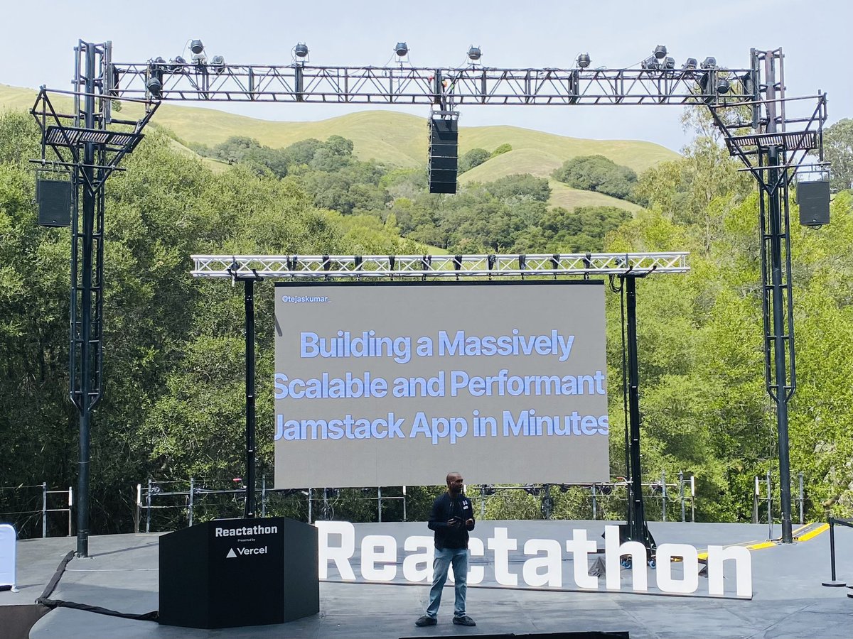 jeremy_daly's tweet photo. Final talk! @TejasKumar_ talking about building a massively scalable and performant #jamstack app in minutes! #serverless #reactathon #serverlessinthepark https://t.co/mLT5NpEaZv