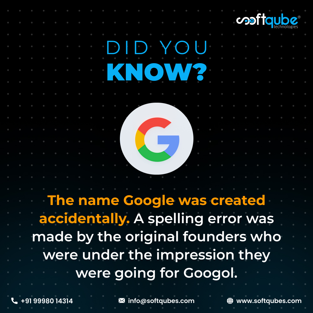 Softqubes's tweet photo. Know the biggest truth about the giant Google. We bet you never knew this one!
#softqubetechnologies #didyouknow #doyouknow #techfacts #facts #Googlefact #google https://t.co/BubpJOPGoT
