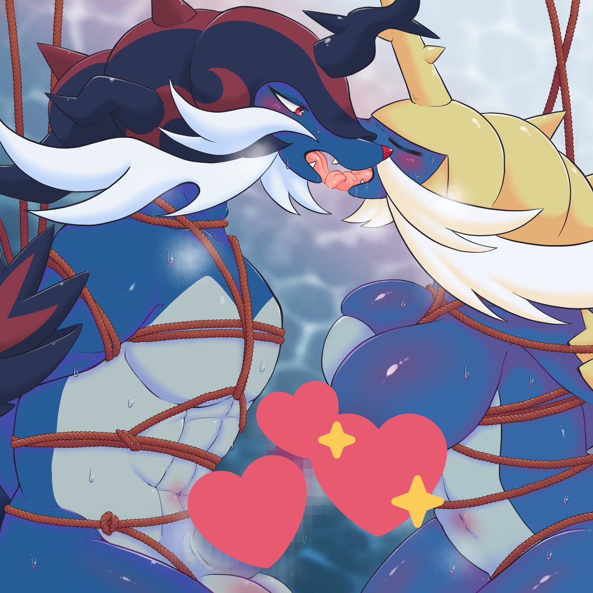 【箱リク】
緊縛されたダイケンキ♂♀のキス
を描かせていただきました!
個人的に好きなヒスイダイケンキ君初描き( *'艸`) 