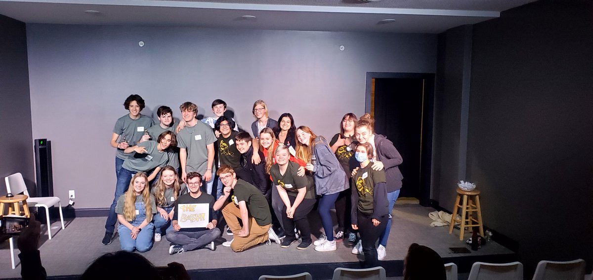 WarriorTheater's tweet photo. Warrior Theatre Year-in-Review #2 The BASH! is an annual event at Westside for HS improv comedy troupes from around the area to make sweet sweet improv. Huge shout-out to @bigcanvascomedy for running weekly bootcamps and hosting The BASH at their venue! #GodsLandline https://t.co/Vd8UFxGkWJ