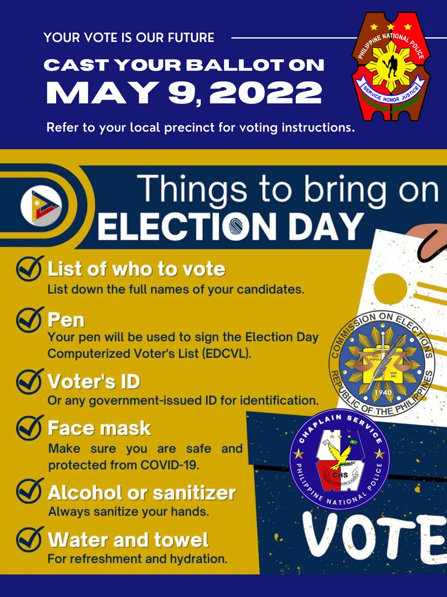 PNPCHS's tweet photo. Your Vote is our future!
MAY 9, 2022
πΈπΈ PTV
#TeamPNP
#WeServeandProtect
#PNPKakampiMo
#PNPChaplainService
#Tagapaggabay https://t.co/rWGkb6sgyD