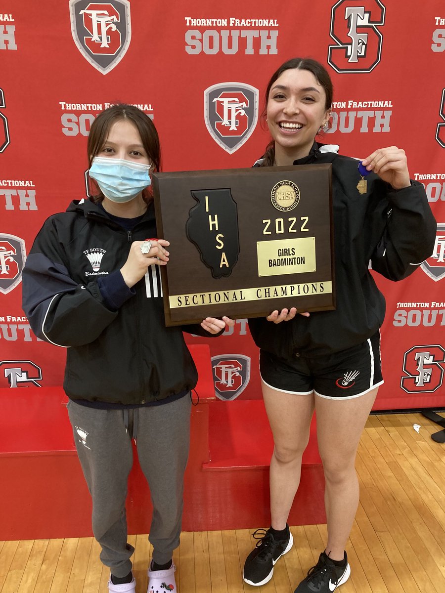 TFSo_Athletics's tweet photo. Congratulations to Diana Cardenas for finishing second and Christina Aguilar for finishing first in singles at the @IHSA_IL badminton sectional. Both girls will be competing at the state finals next weekend! #statebound #redwolvepride https://t.co/gEjTMUNTDo