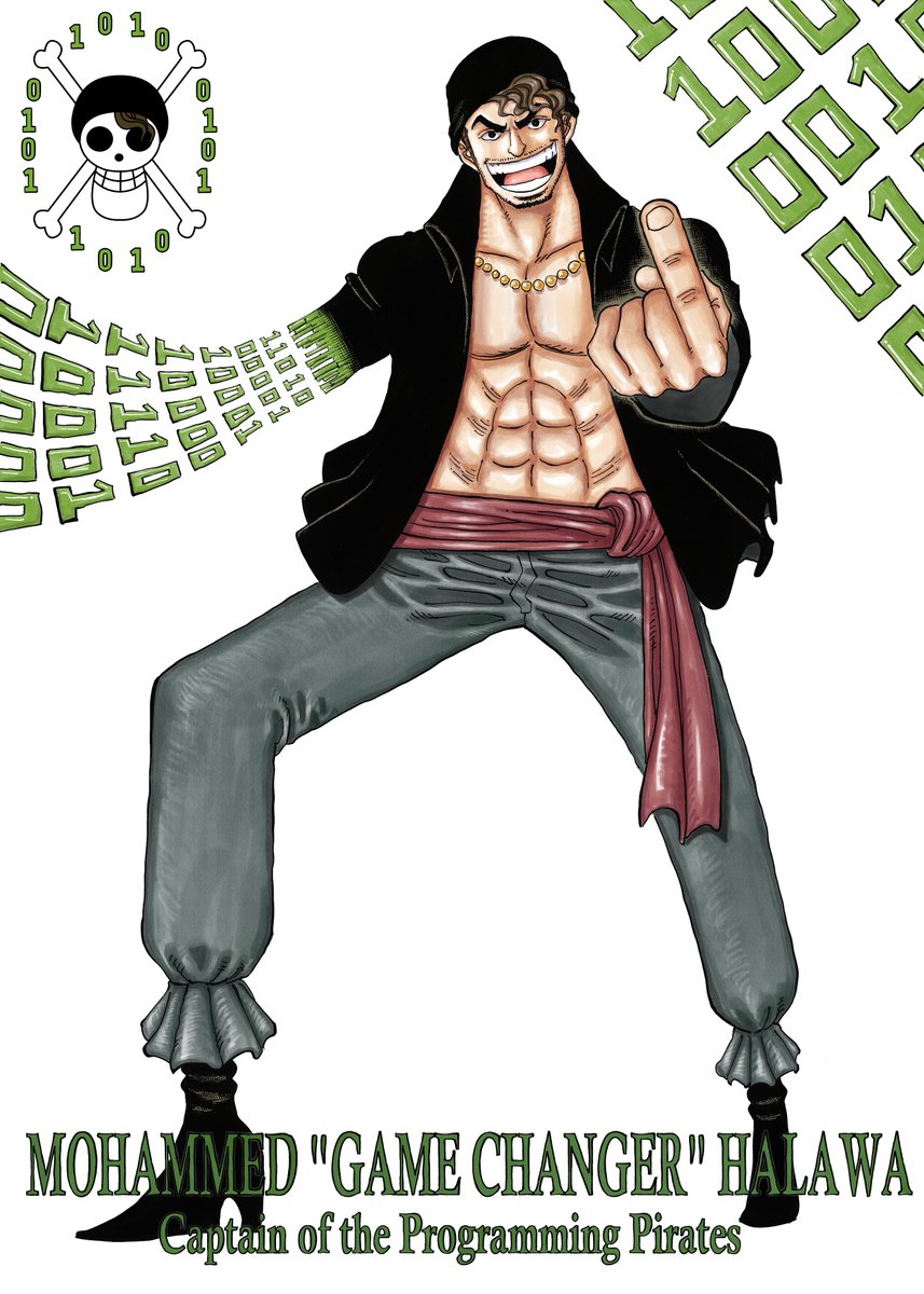 FarisHalawa1's tweet photo. Shout out to @JaralloArt for drawing this for brother's birthday. He loved it. This is my brother as an original One Piece character with the code code fruit. https://t.co/sT3IB3p9hX